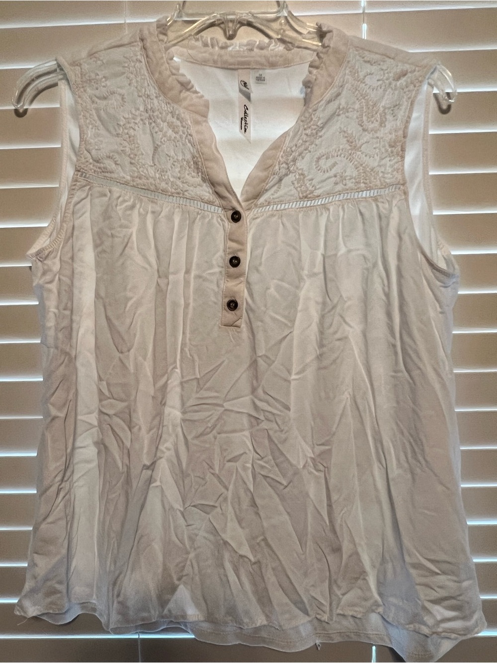 Laura Ashley Cream Embroidered Sleeveless Henley Camisole